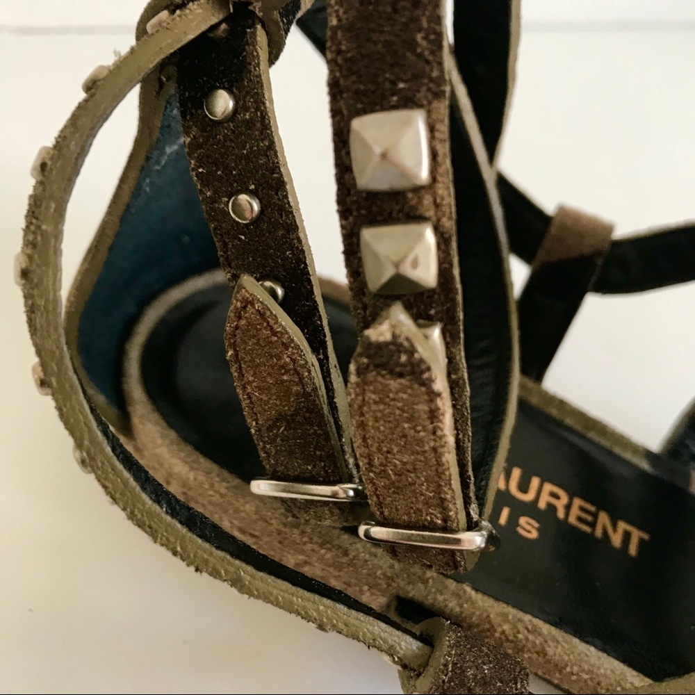 NEW YEAR SALE! NWT SAINT LAURENT RUGGED SUEDE CAMOUFLAGE SILVER STUDDED SANDAL - Picture 11 of 14